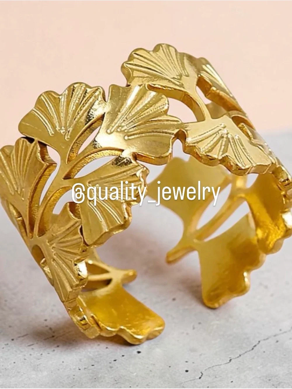 18k Gold filled Ginkgo Leaf Open ring for women